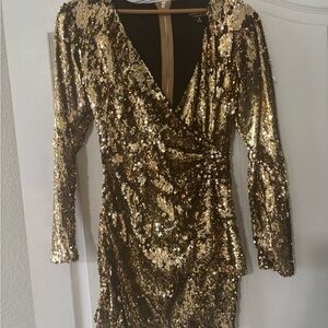 Hera Collection Gold Sequin Long Sleeve Dress